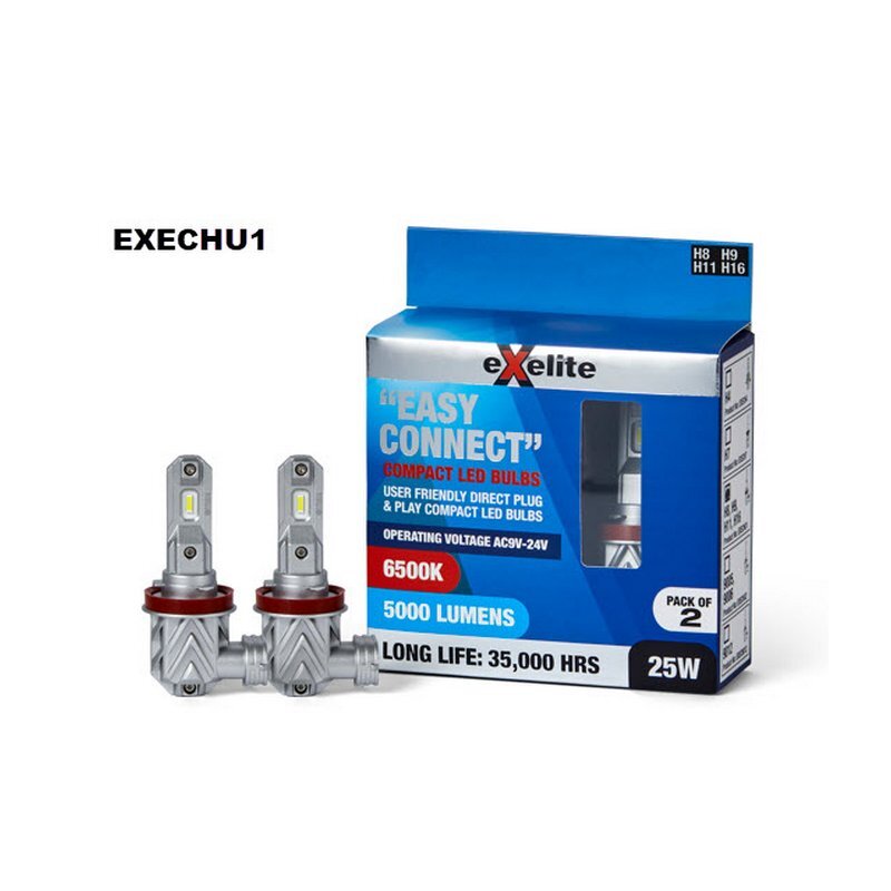 Exelite Easy Connect LED Headlight Bulbs H11/H8/H9 /H16 - 360° Beam Angle
