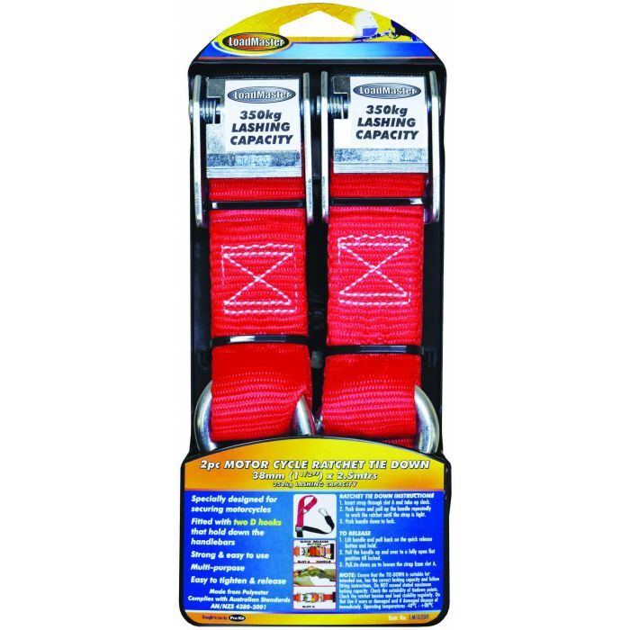 Loadmaster 2Pc 38mm 2.5Mtr Motorcycle Cam Buckle Set With Two D Hooks