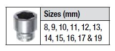 PK Tool Extractor Socket Set 11pc 3/8" Dr Spiral Flute Design 8, 9, 10, 11, 12, 13, 14, 15, 16, 17, 19mm CR-MO