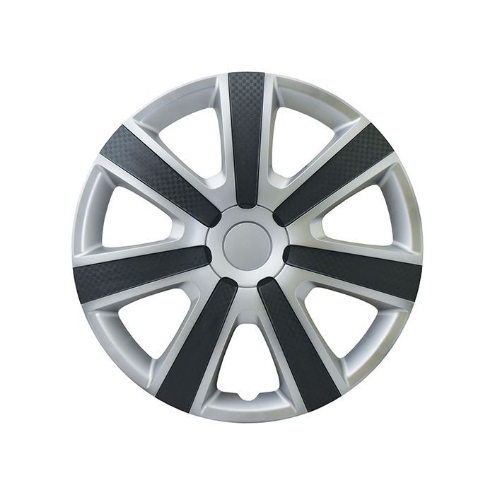 PC Covers 4 Piece Silver With Black Carbon Look Wheel Cover Set 14"