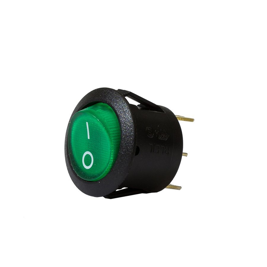 Green Illuminating Round Rocker Switch On Off 20mm Diameter 10Amps at 12V Bulk Qty 1