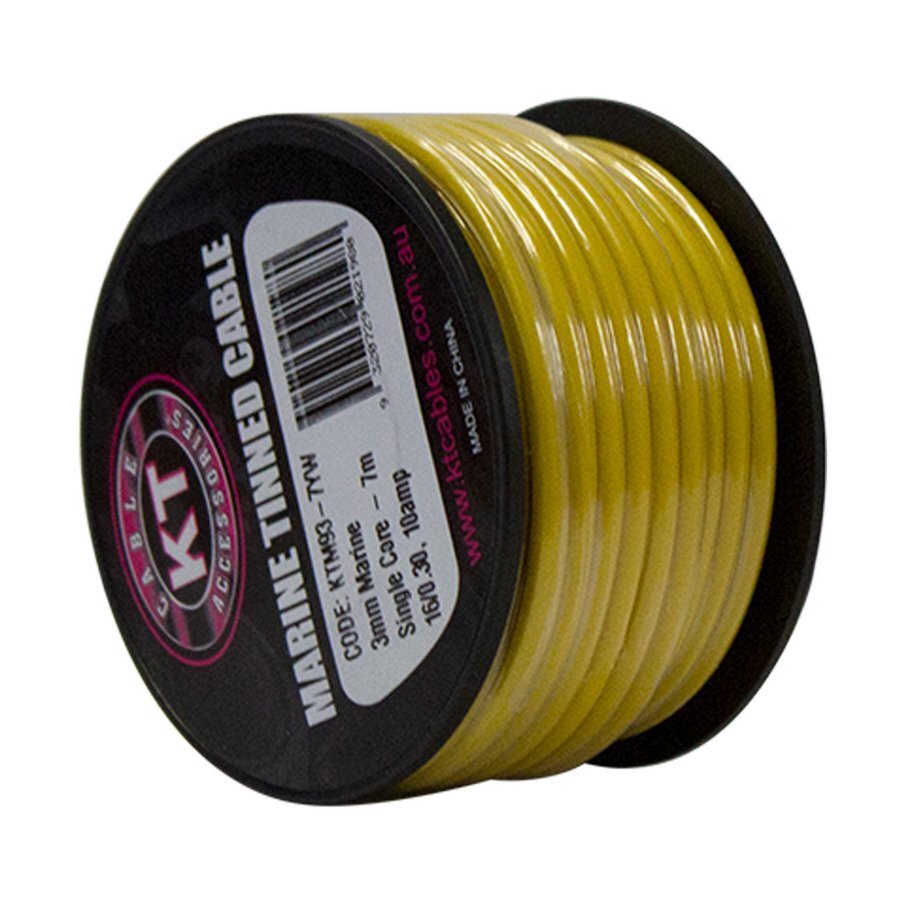 Marine Tinned Single Core Cable Yellow 4mm 26 .30 Stranding 4M Mini Spool