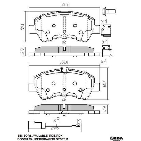 RDA Rear Brake pads for Ford Transit VO, VN 2.0L, 2.2L incl Custom 2016-On
