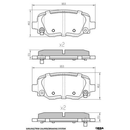RDA Rear Brake pads for Jeep Cherokee KL 2.0TD, 2.4L, 3.2L 2014-On