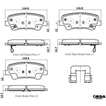 RDA Rear Brake pads for LDV G10 2.0L RWD SV7A, SV7C 6/2015-Onwards Type 1