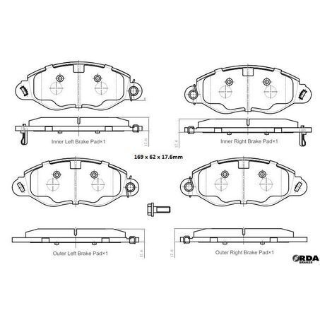 RDA Front Brake pads for LDV V80 2.5L TD FWD SWB, LWB 2013-On