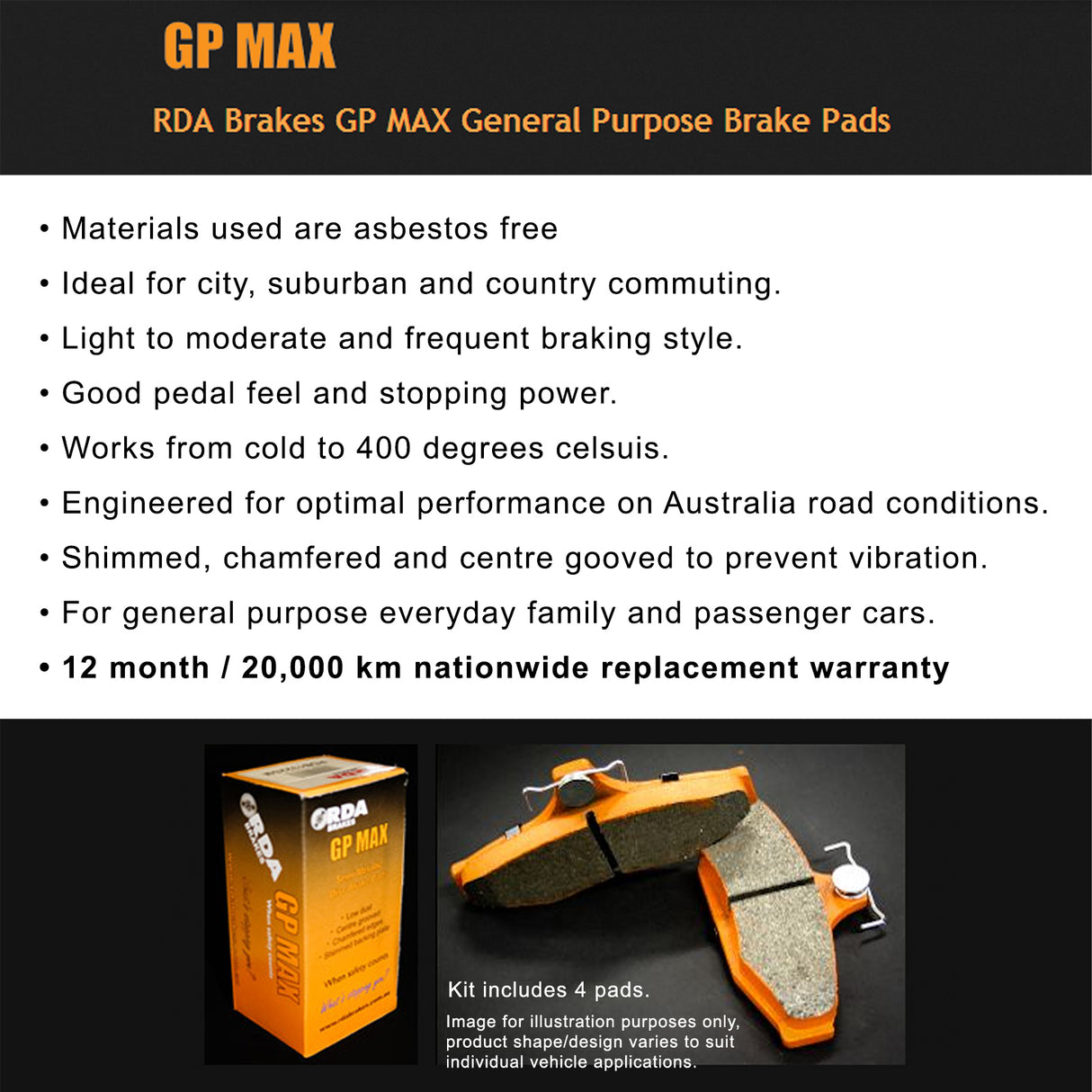RDA Front Disc Brake Pads for Volkswagen UP! 1.0L 2012-ON