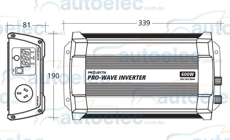 Projecta 600W Power Inverter Pure Sine Wave 12V 12 Volt Car Dc To Ac Pw600