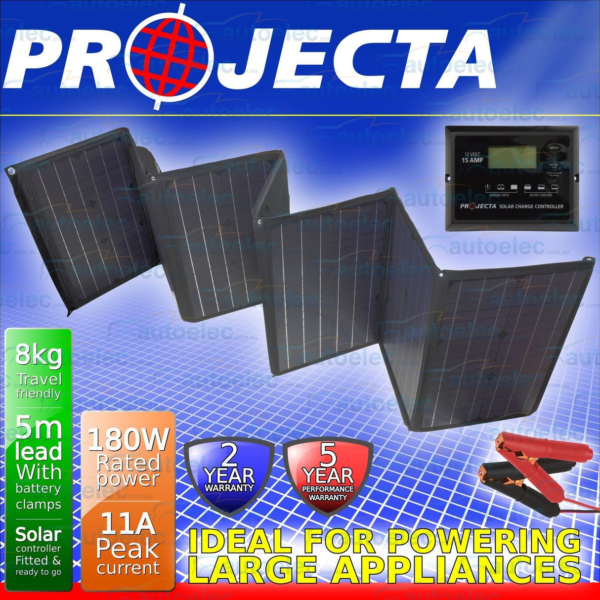 Projecta 180W Watt Portable Folding Solar Panel Battery Charger Caravan Spm180K