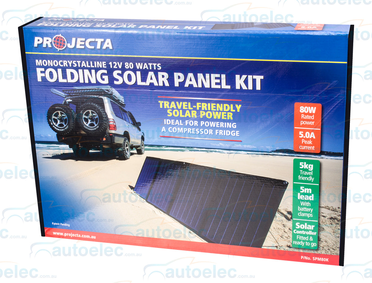 Projecta 80W Watt Portable Folding Solar Panel Kit 4wd Camping Hunting Spm80K