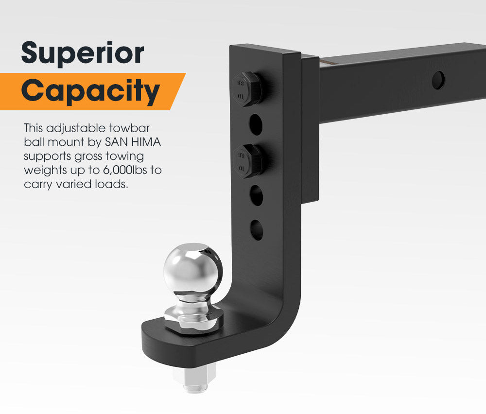 SAN HIMA Adjustable Towbar drop Tow Bar Ball Mount Tongue 2" Hitch Trailer 6000LBS 4WD Car