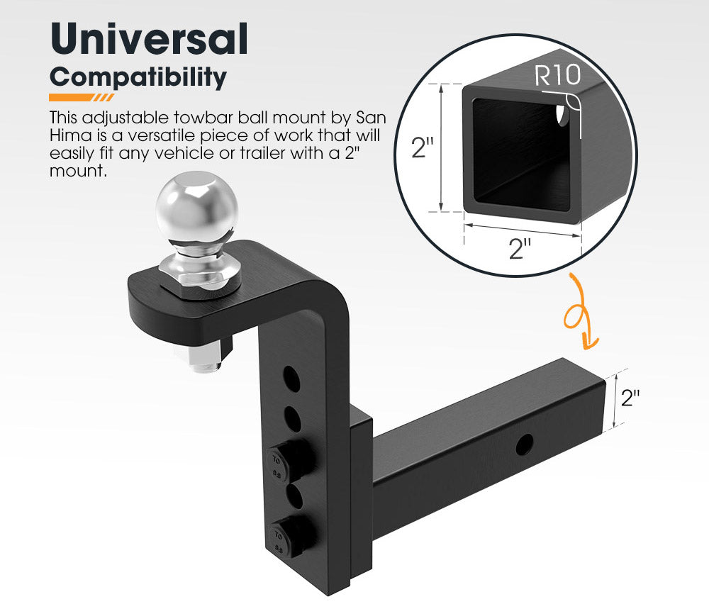 SAN HIMA Adjustable Towbar drop Tow Bar Ball Mount Tongue 2" Hitch Trailer 6000LBS 4WD Car