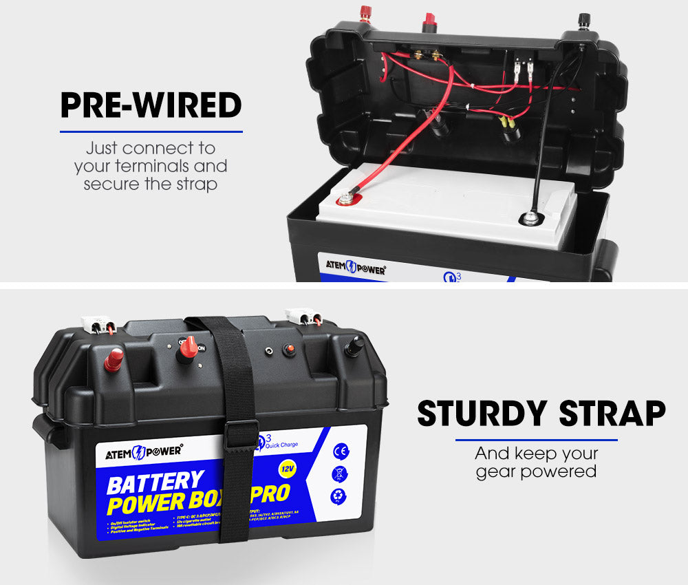 Atem Power 100AH 12V LiFePO4 Lithium Iron Phosphate Battery + 12V Battery Box