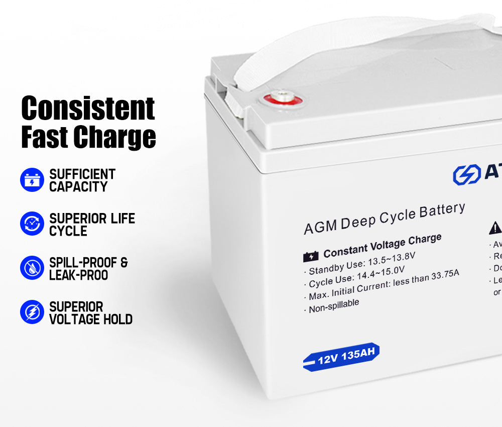 ATEM POWER 135Ah 12V AGM Deep Cycle Battery Portable 4WD Sealed Marine Solar SLA