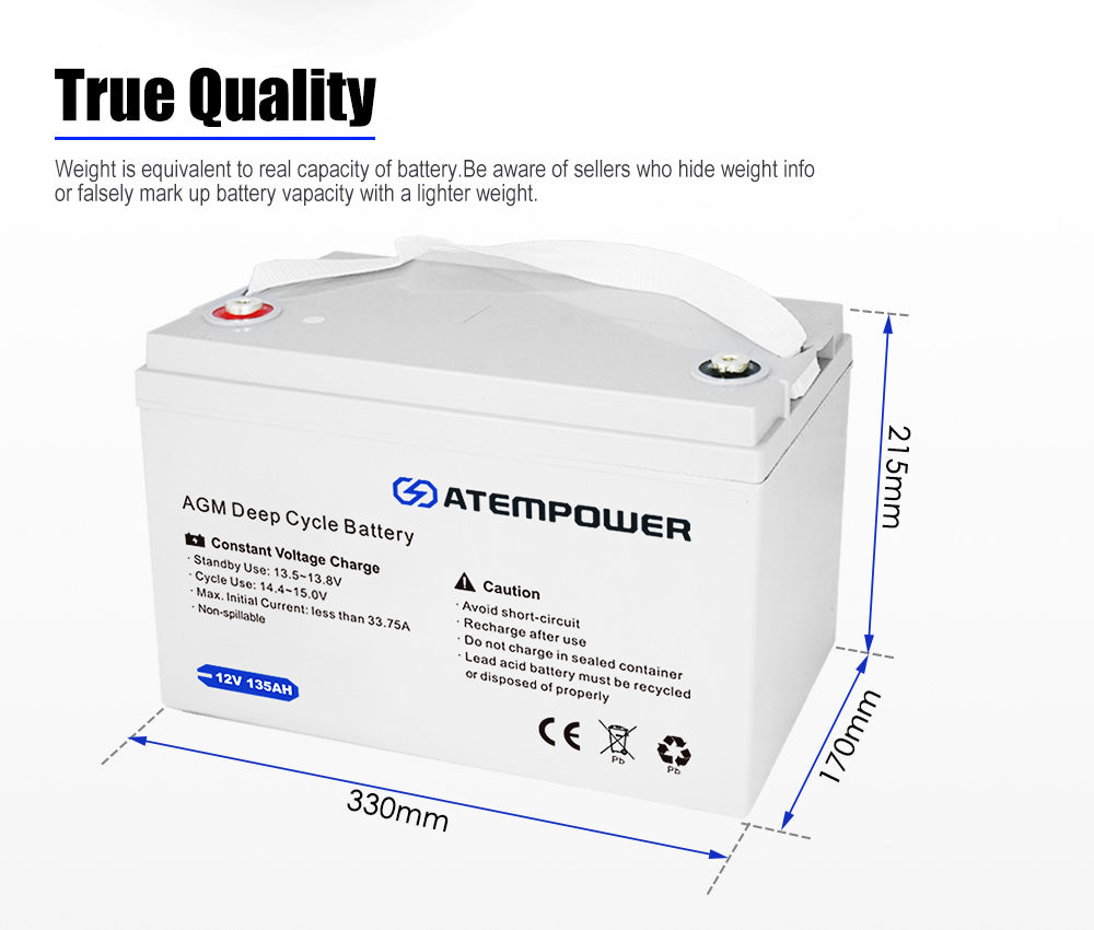 ATEM POWER 135Ah 12V AGM Deep Cycle Battery Portable 4WD Sealed Marine Solar SLA