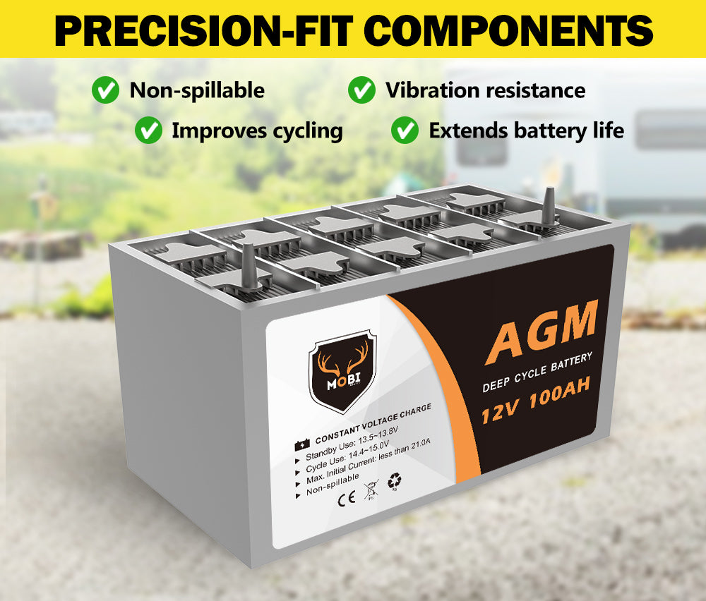 Mobi 100Ah Deep Cycle Battery 12V AGM Marine Sealed Solar Power Portable 4WD