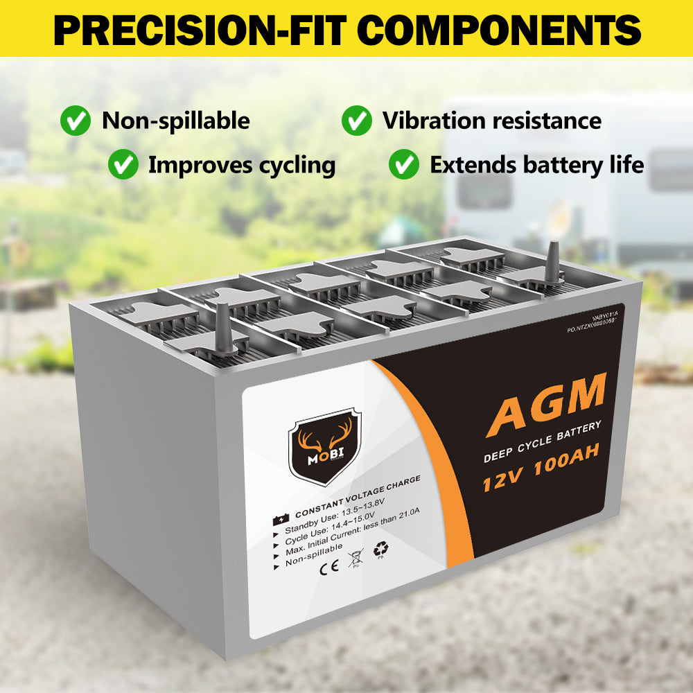 Mobi 100Ah Deep Cycle Battery 12V AGM Marine Sealed Solar Power Portable 4WD