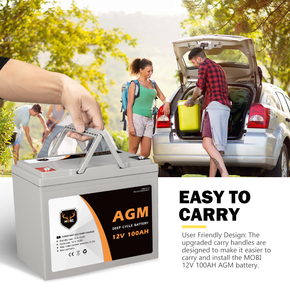 Mobi 100Ah Deep Cycle Battery 12V AGM Marine Sealed Solar Power Portable 4WD