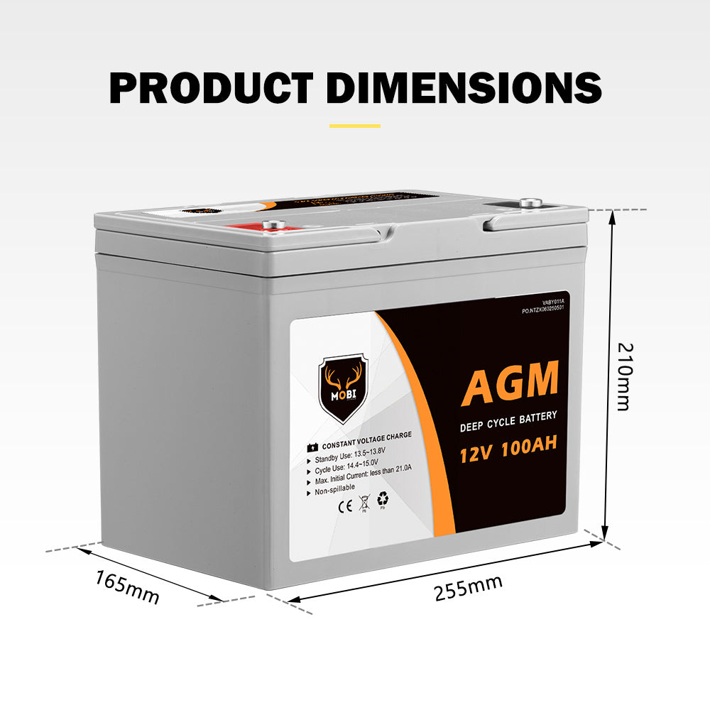 Mobi 100Ah Deep Cycle Battery 12V AGM Marine Sealed Solar Power Portable 4WD