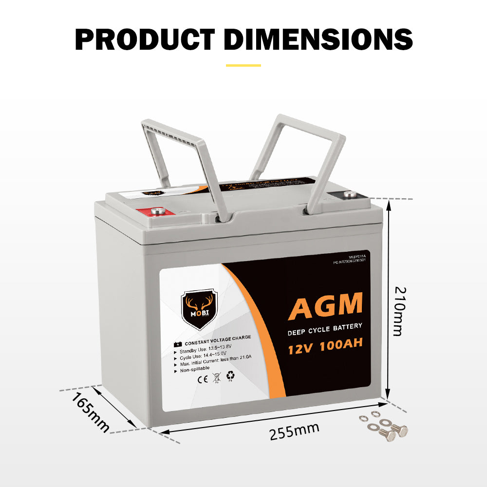 Mobi 100Ah Deep Cycle Battery 12V AGM Marine Sealed Solar Power Portable 4WD