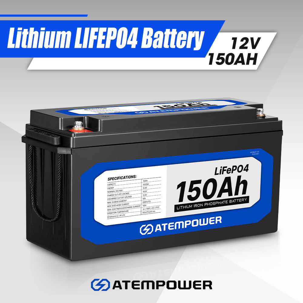 ATEM POWER 12V 150Ah Lithium Battery LiFePO4 Phosphate Deep Cycle Rechargeable Replace AGM