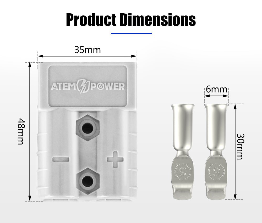 ATEM POWER 10Pcs Anderson Style Plug 50AMP 12-24V 6AWG with T Handle Dust Cap