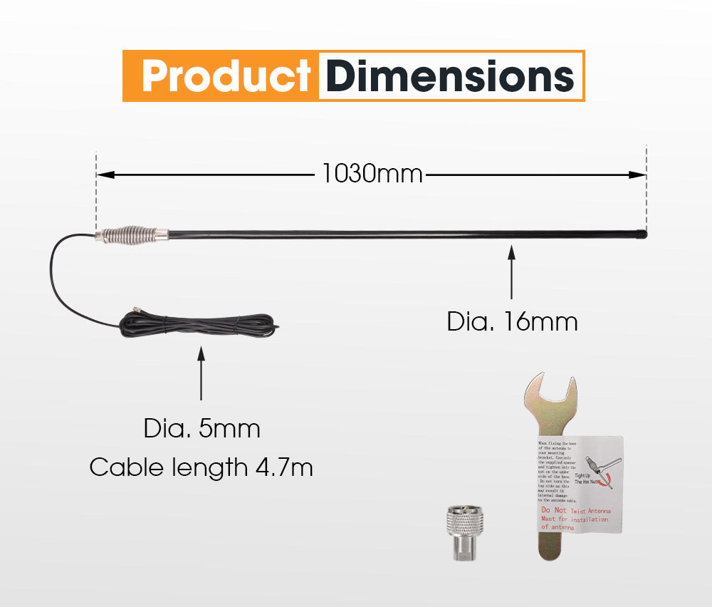 SAN HIMA 6.6DBI Black Heavy Duty Hi Gain Antenna For Uhf Cb Radio Bull Bar Fiberglass