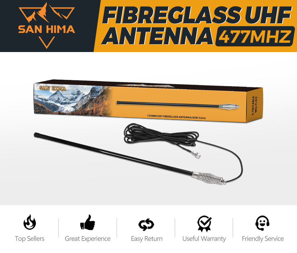 SAN HIMA Hi Gain Black Uhf 5Db Fibreglass Cb Antenna 720Mm Height For Gme Uniden Oricom