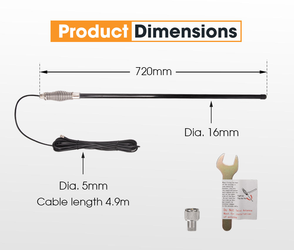 SAN HIMA Hi Gain Black Uhf 5Db Fibreglass Cb Antenna 720Mm Height For Gme Uniden Oricom