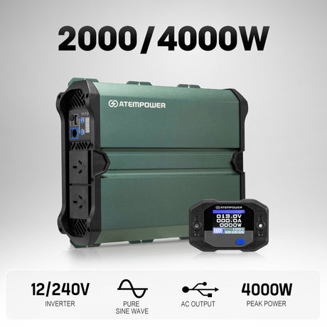 Atem Power 2000W/4000W Pure Sine Wave Inverter 12V to 240V Remote Control Boat