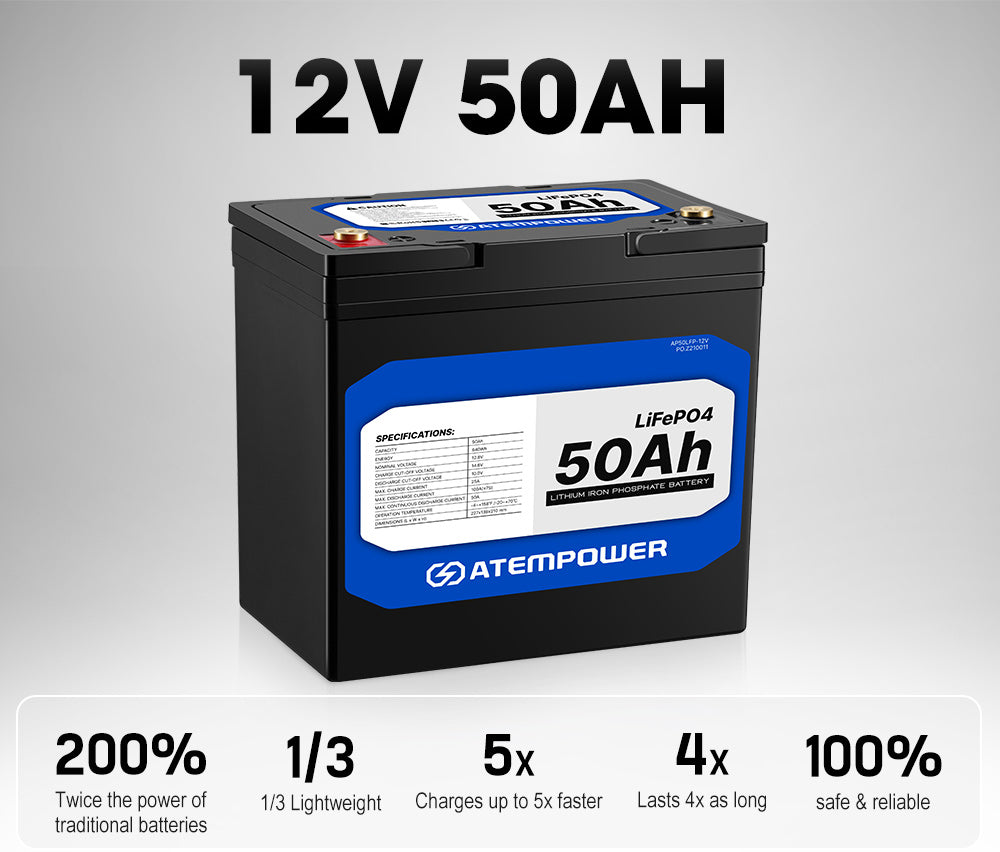 Atem Power 12V 50AH 100AH 200AH LiFePO4 Lithium Iron Battery Solar Replace AGM