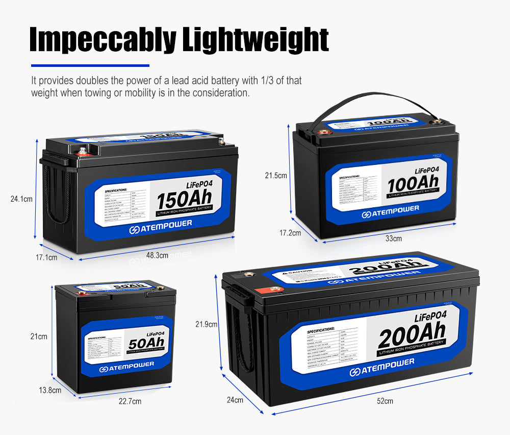 Atem Power 12V 50AH 100AH 200AH LiFePO4 Lithium Iron Battery Solar Replace AGM