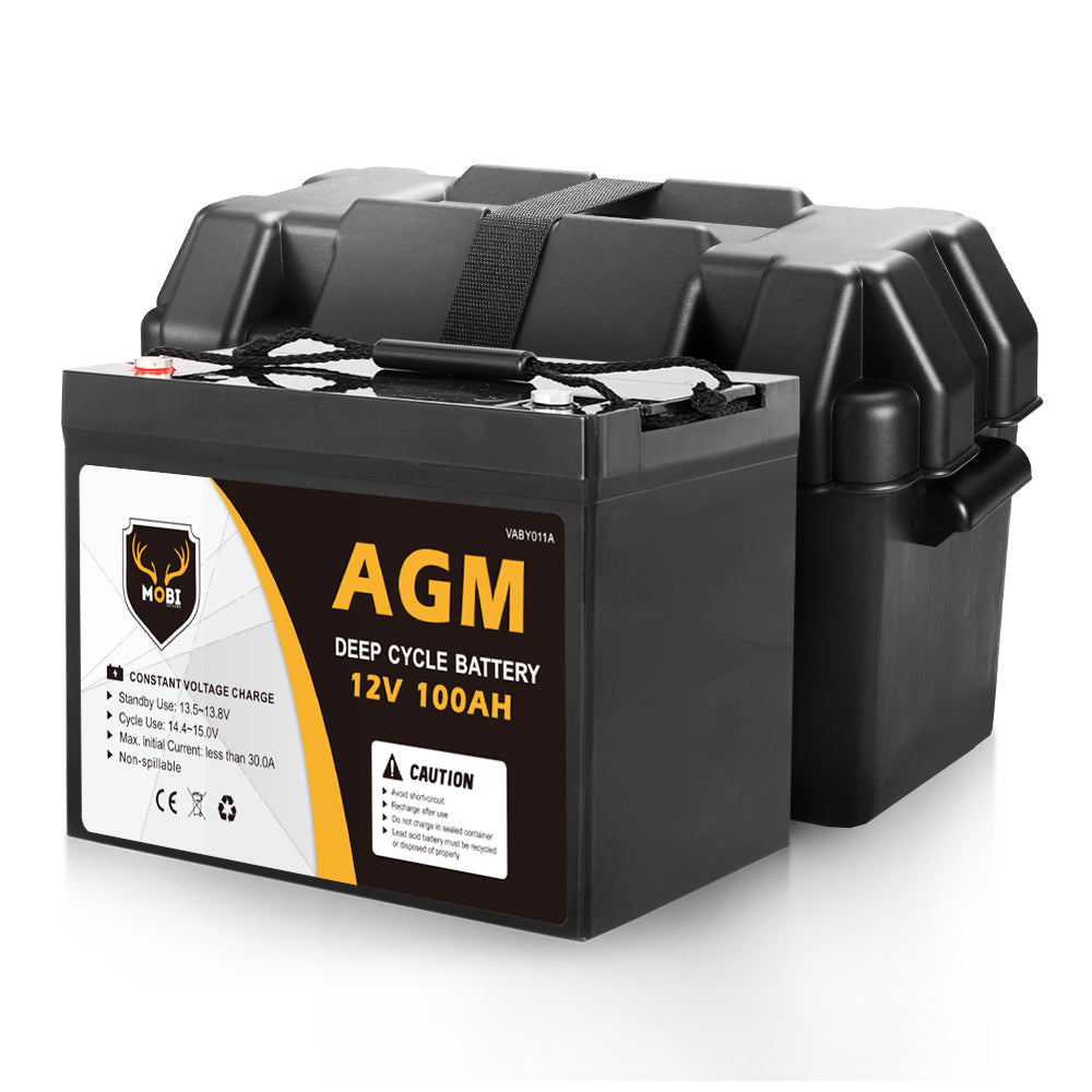ATEM POWER 100Ah 12V Deep Cycle Battery & Battery Box 12V AGM Marine Sealed Power Solar