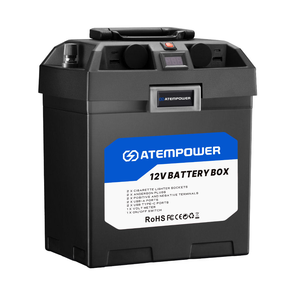 ATEM POWER 12V Portable Battery Box Deep Cycle Power Marine Solar USB Camping