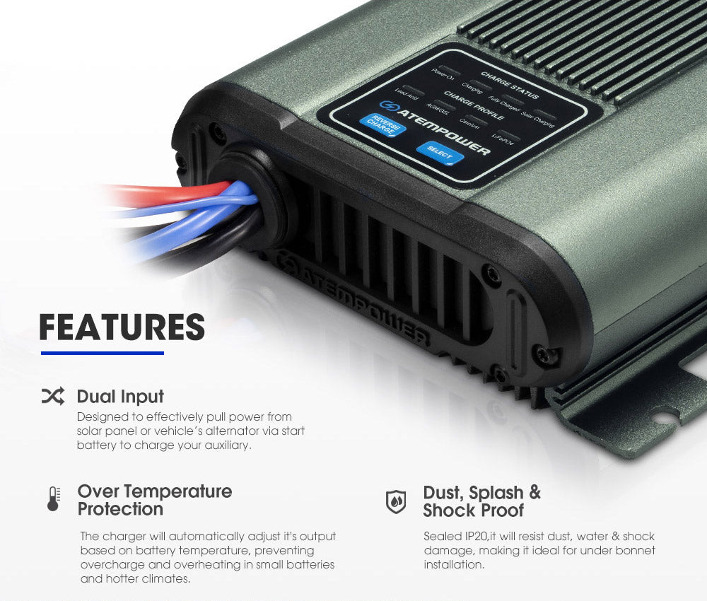 ATEM POWER 12V 25A DC to DC Battery Charger MPPT Dual Battery System Kit Isolator
