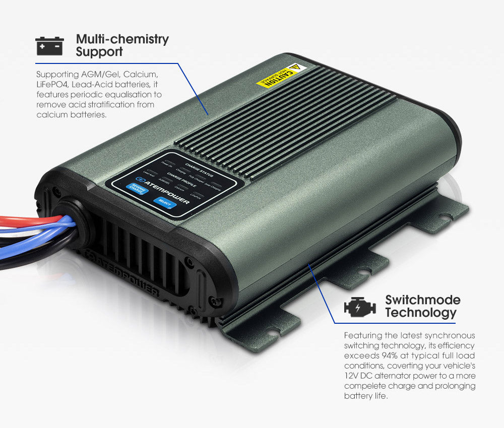 ATEM POWER 12V 40A DC to DC Battery Charger MPPT Dual Battery Lithium LifePO4 AGM