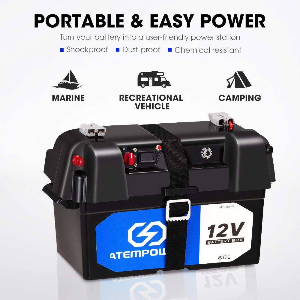 ATEM POWER Battery Box w/ Monitor 12V Portable Deep Cycle AGM Universal Large Marine