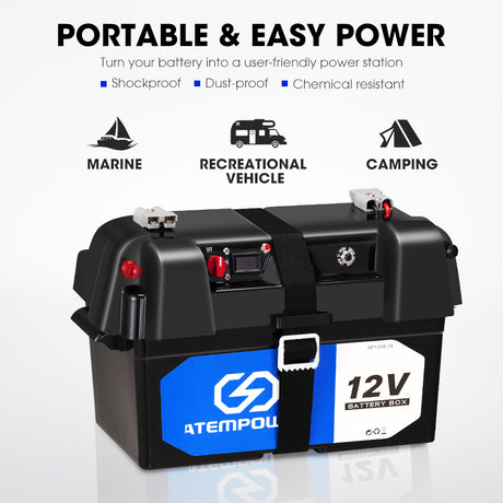 ATEM POWER Battery Box w/ Monitor 12V Portable Deep Cycle AGM Universal Large Marine