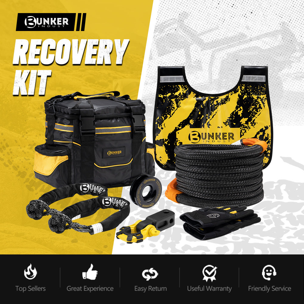 Bunker Indust 4x4 Recovery Kit Kinetic Rope Soft Shackles Winch Dampener Offroad