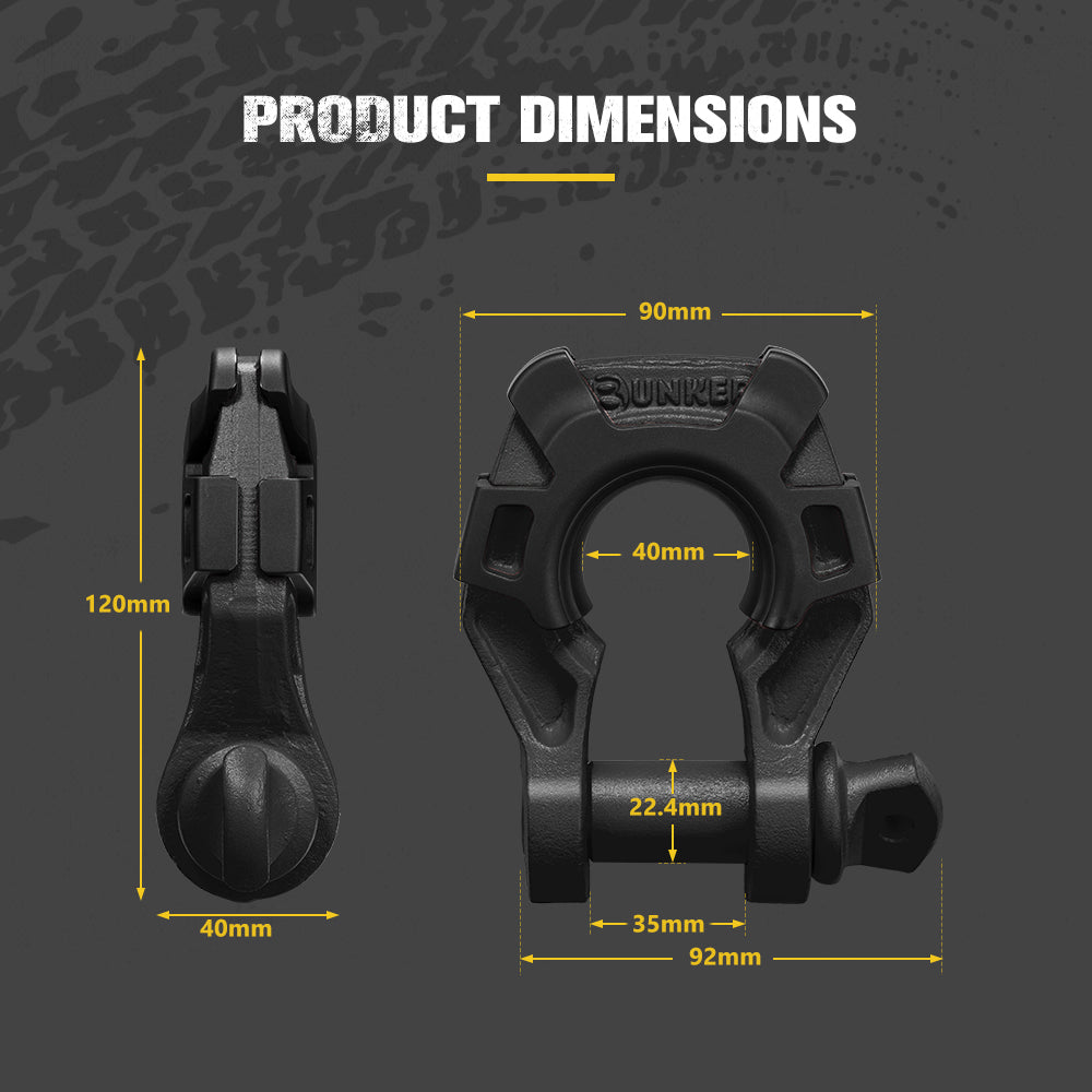 Bunker Indust Pair Bow Shackle 4.75Ton Rated 3/4” D-Ring with Isolator Black
