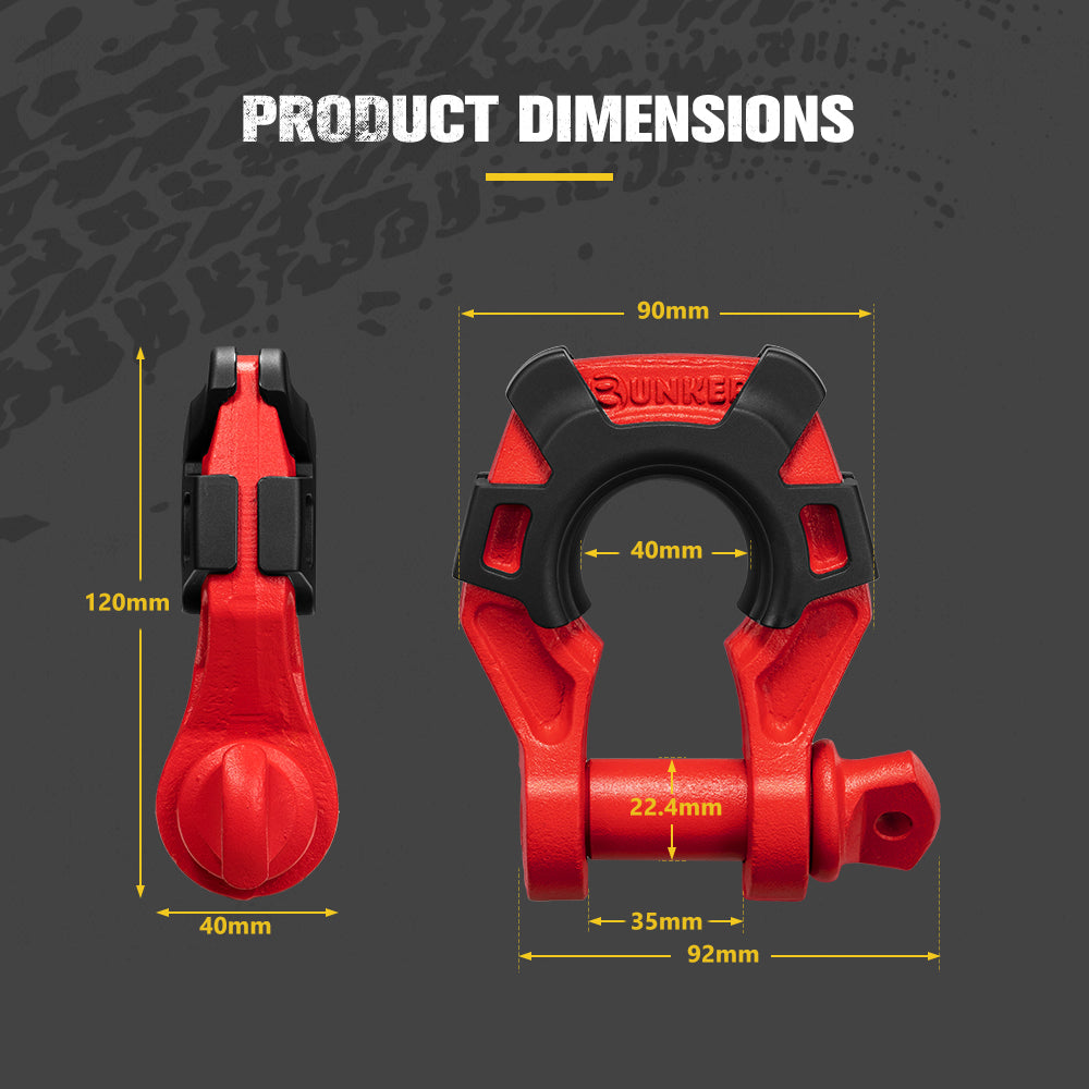 Bunker Indust Pair Bow Shackle 4.75Ton Rated 3/4” D-Ring with Isolator Red