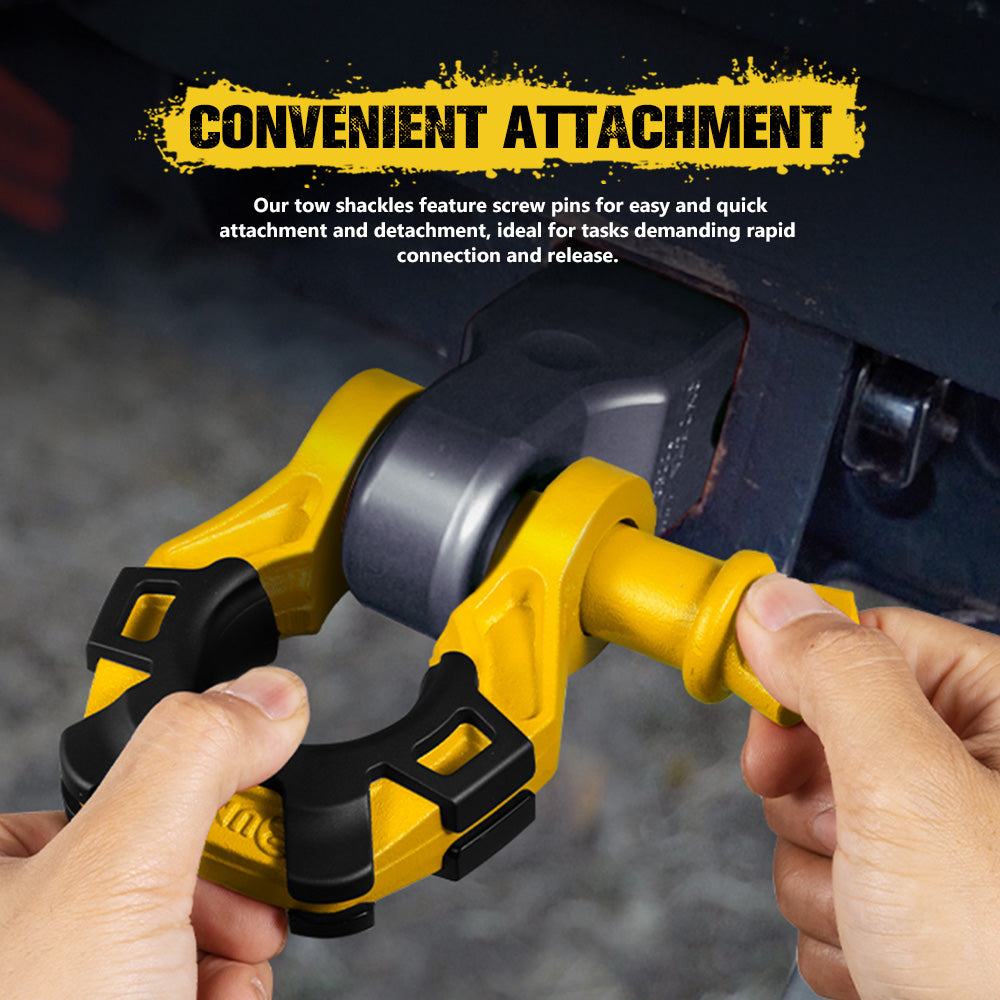Bunker Indust Pair Bow Shackle 4.75Ton Rated 3/4” D-Ring with Isolator Yellow