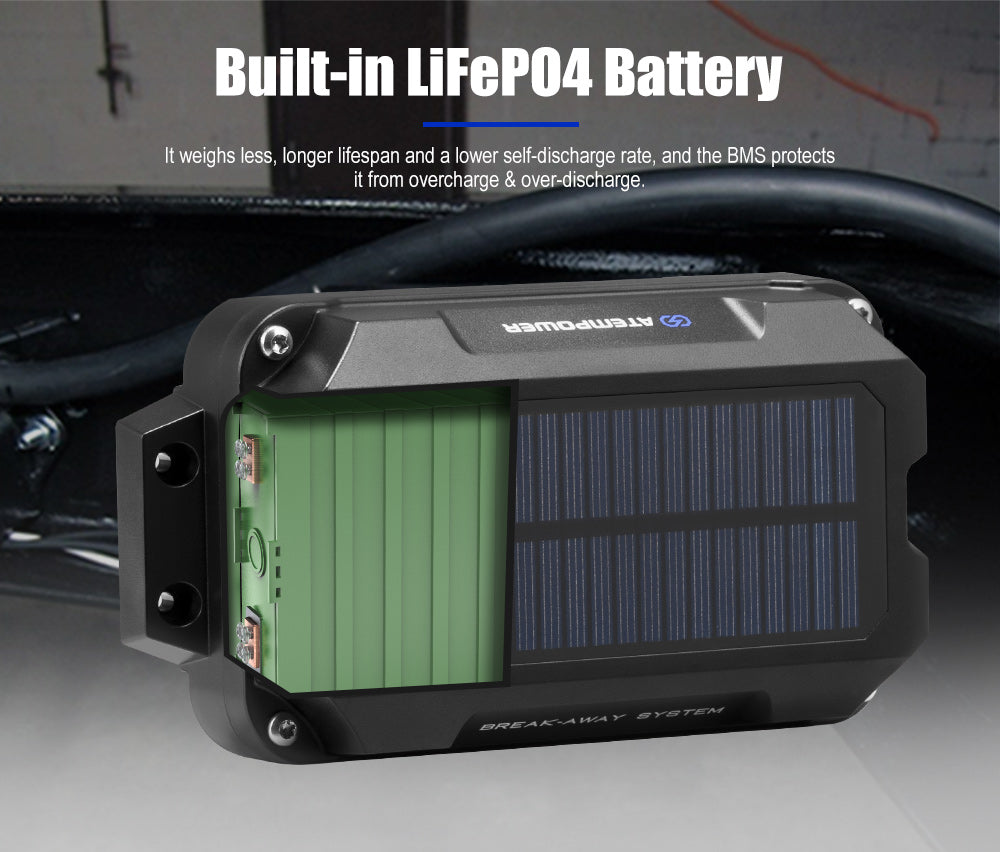 ATEM POWER Break Away System with Battery& Switch Solar Trailer Electric Brake