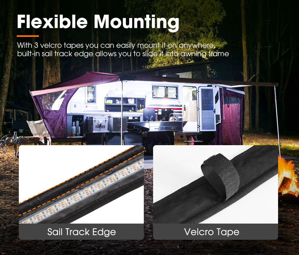 LIGHTFOX 12V 1.3M LED Camping Light Flexible 2835 SMD Strip Caravan Boat Waterproof Amber