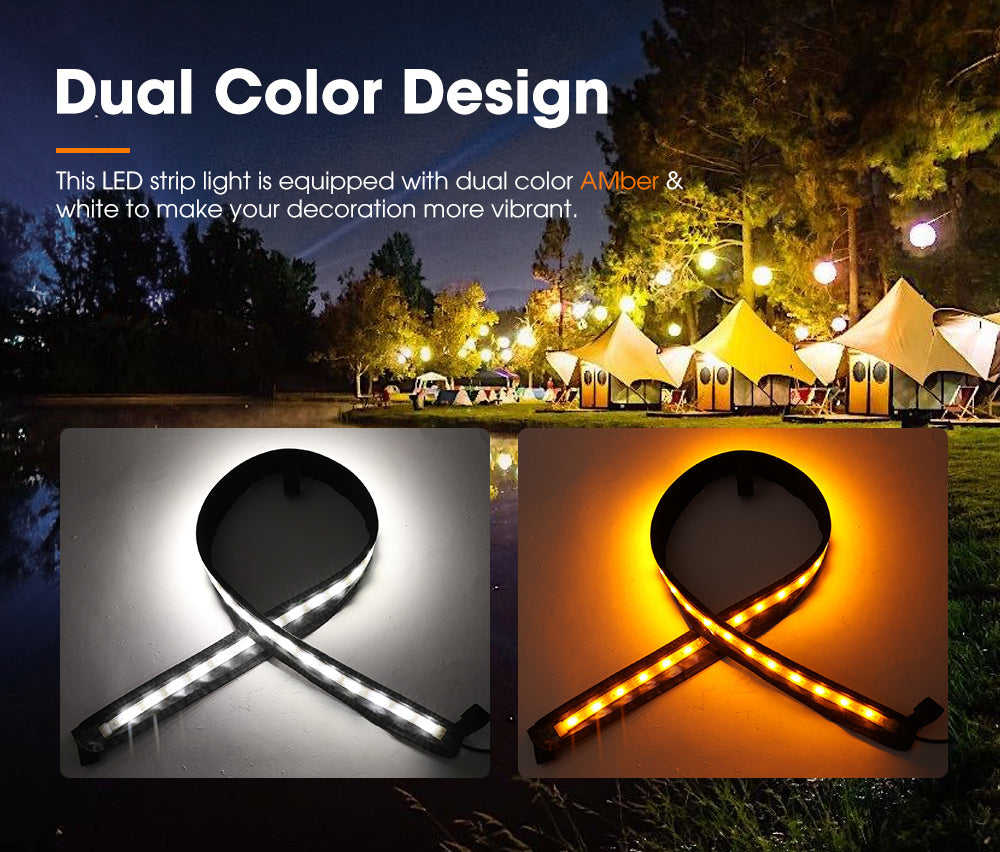 LIGHTFOX 2X 12V 1.3M LED Camping Light Flexible 2835 SMD Strip Caravan Boat Waterproof Amber