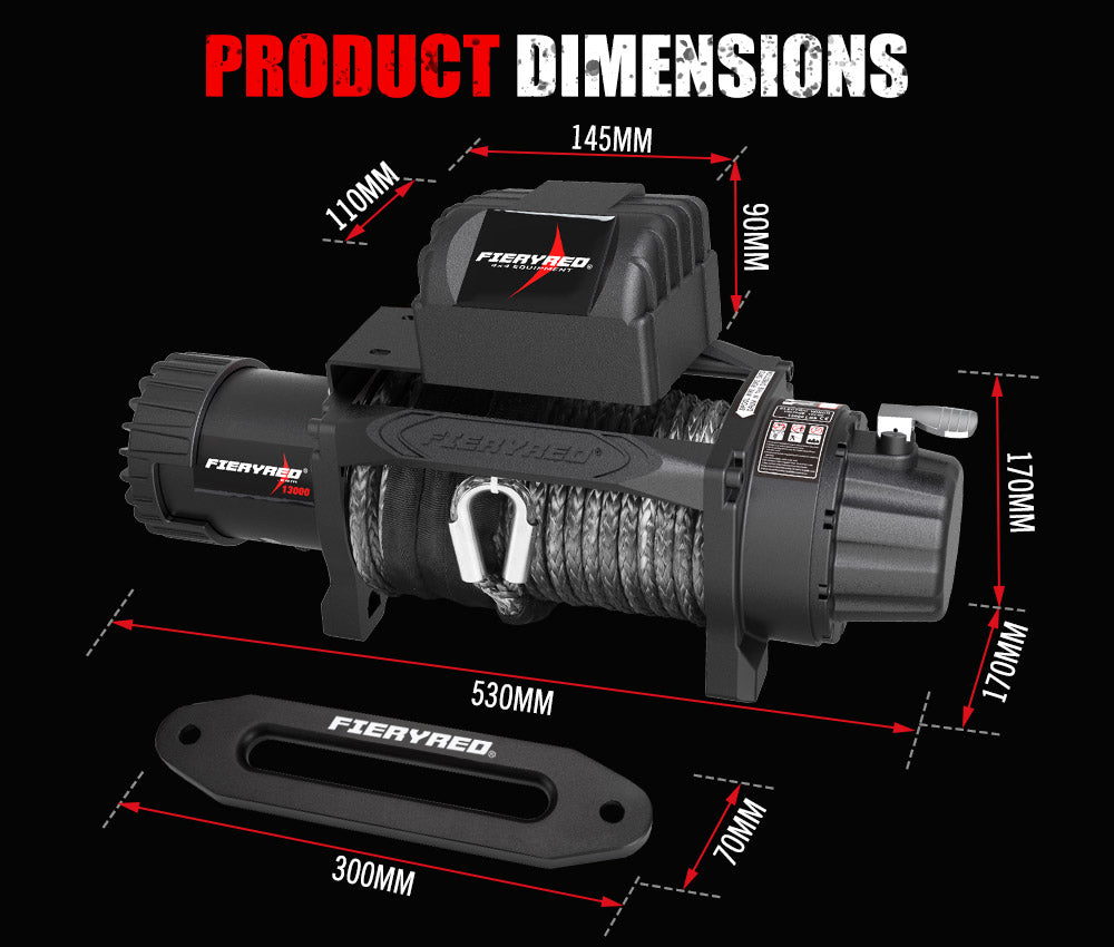 FIERYRED 12V 13000LBS Wireless Electric Winch Synthetic Rope