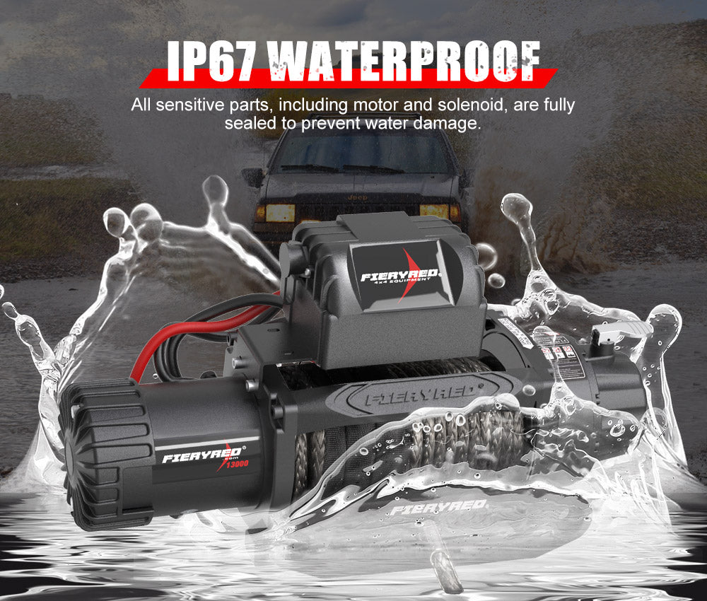 FIERYRED 12V 13000LBS Wireless Electric Winch Synthetic Rope