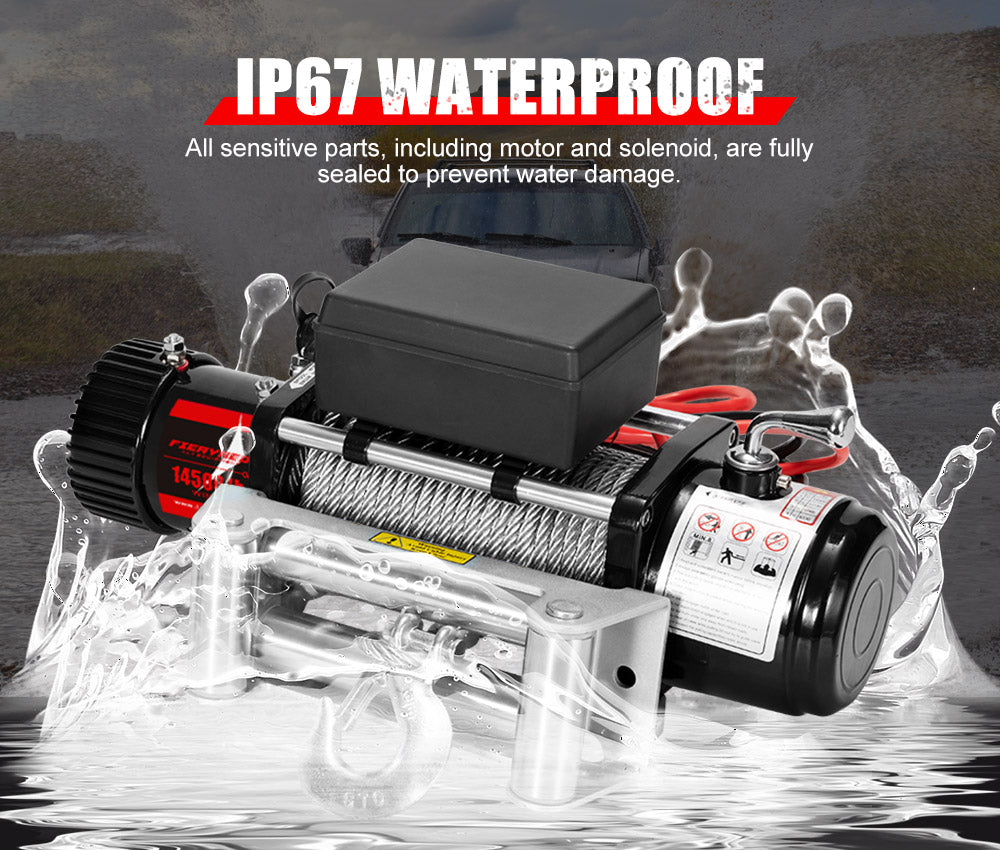 FIERYRED 12V 14500LBS Wireless Electric Winch + Mounting Plate