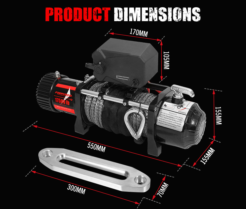 FIERYRED 12V 17500LBS Wireless Electric Winch Synthetic Rope