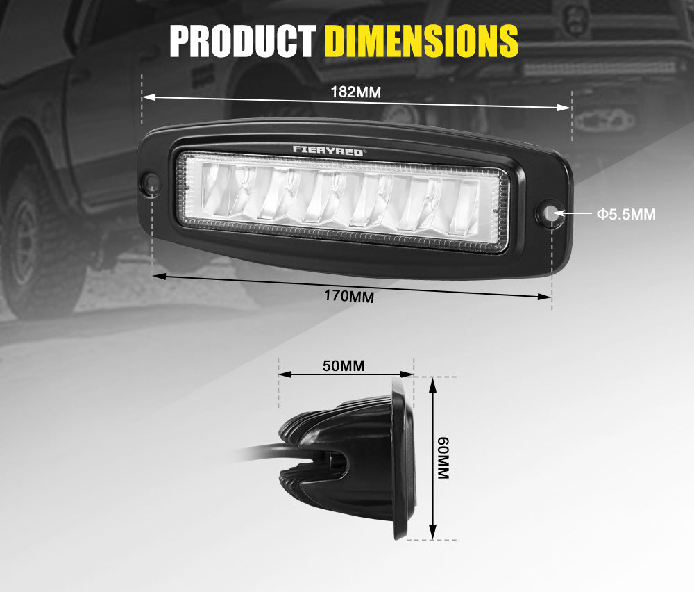 FIERYRED Pair 6inch Flush Mount Led Work Light Bar Flood Reverse 4WD